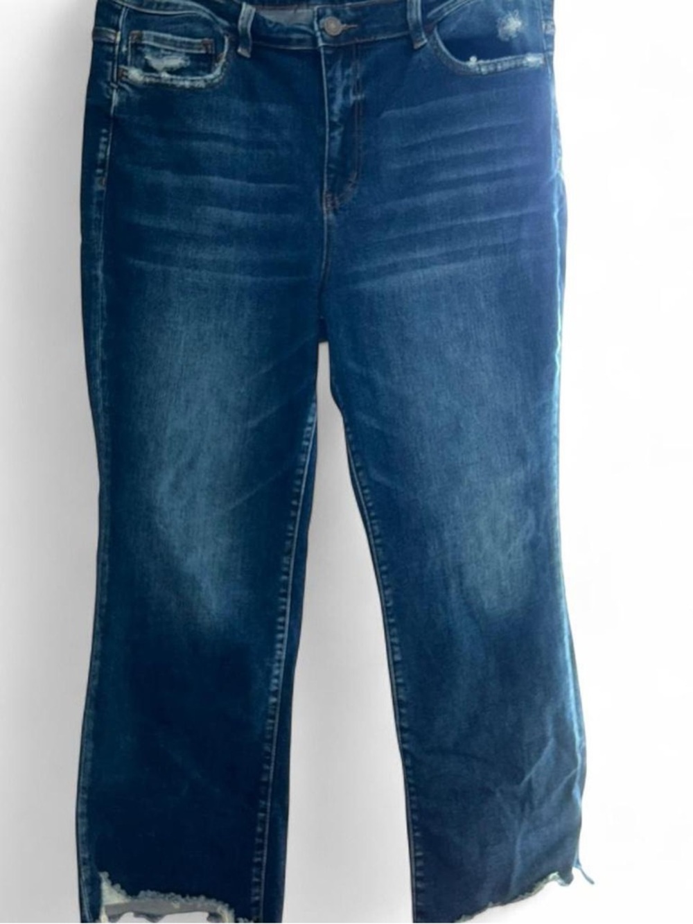 Cropped Distressed Women's Jeans - Dark Blue
